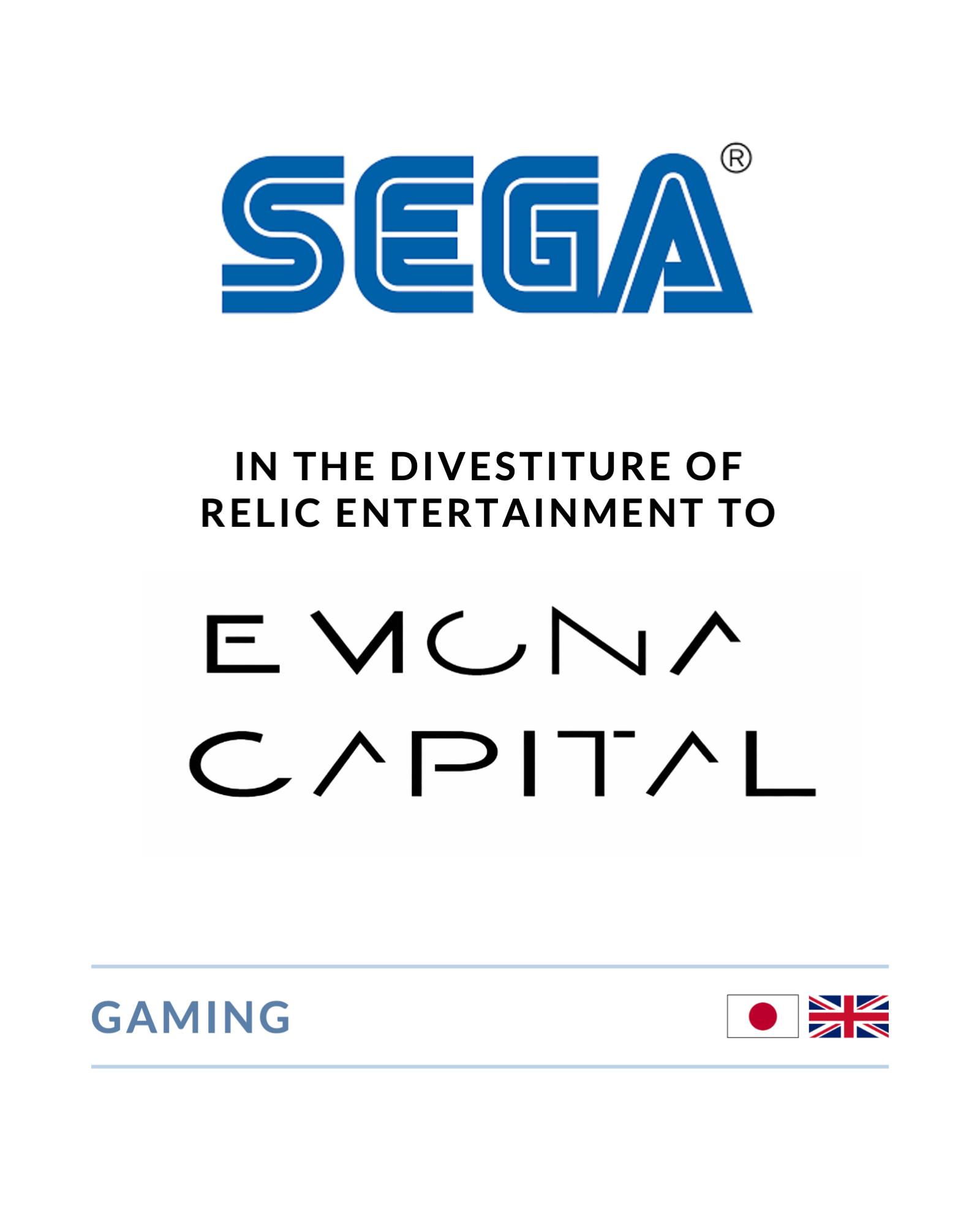SEGA - Divestiture of Relic Entertainment to Emona Capital